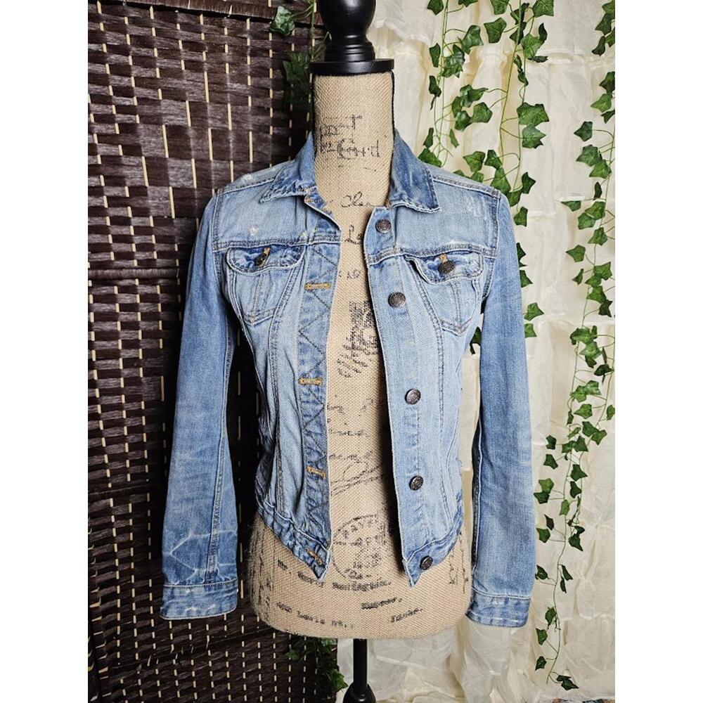 Zara Light Blue Distressed Denim Jacket for Women